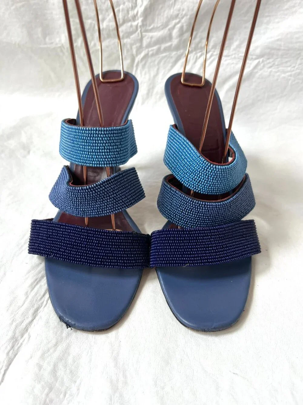 Staud high heel sandals size 39 9 Sonny beaded blue leather slip on strappy